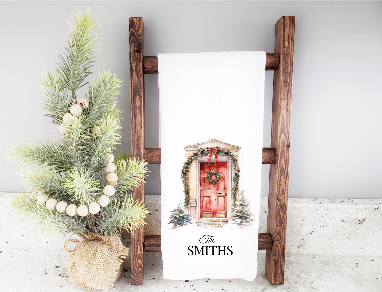 Customizable Holiday Door Tea Towel