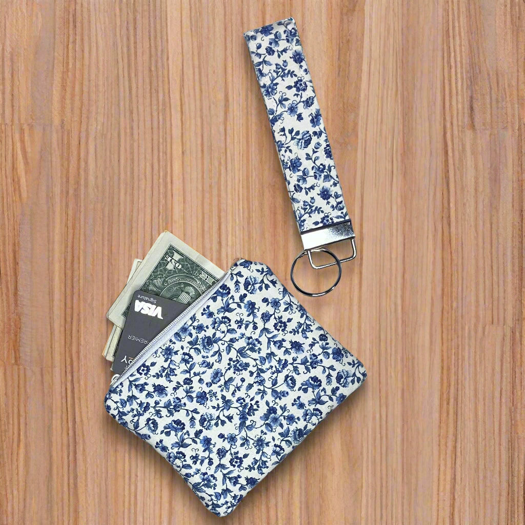 Mini Blue Flower Wristlet Keychain