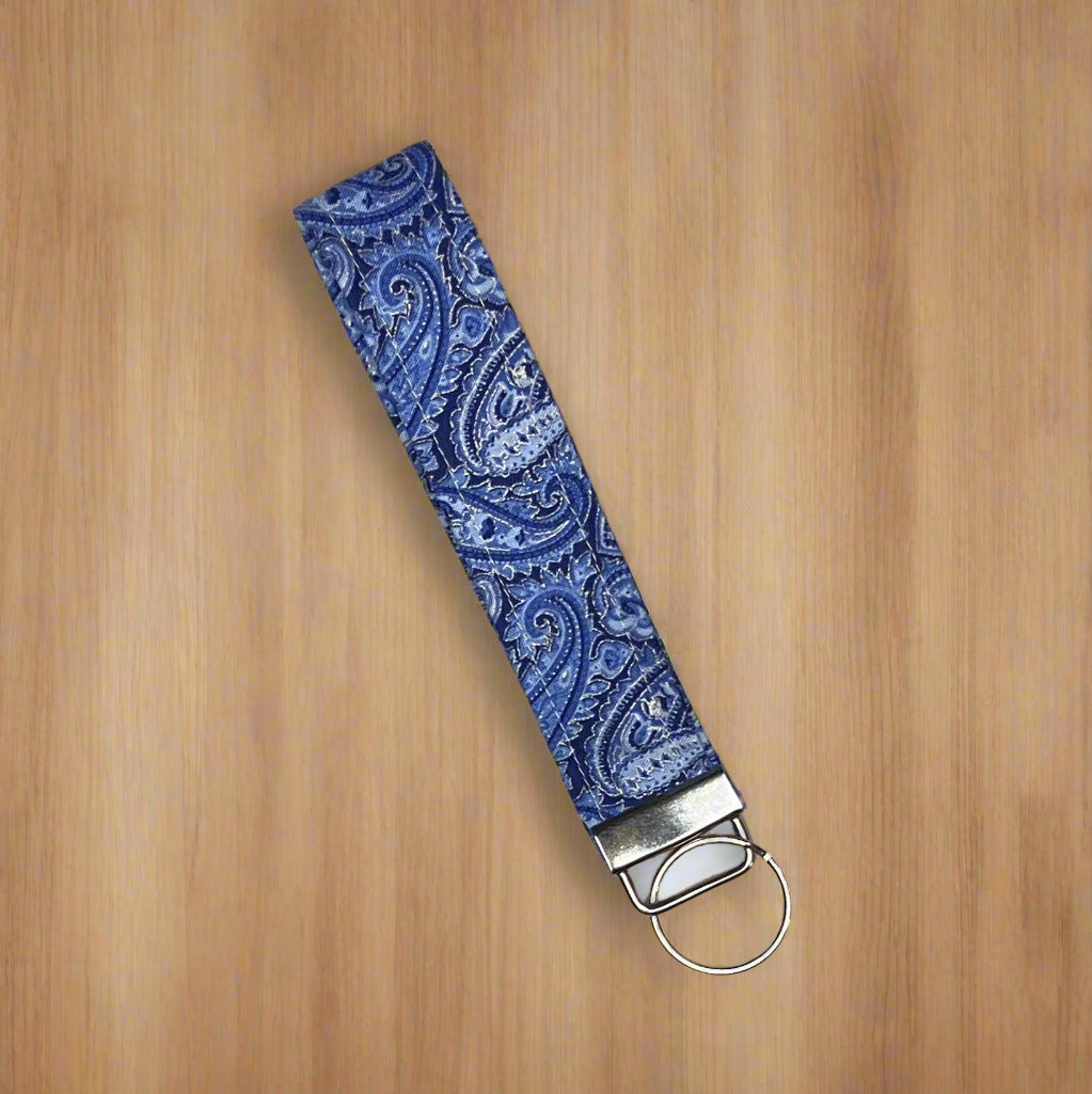 Blue Paisley Wristlet Keychain