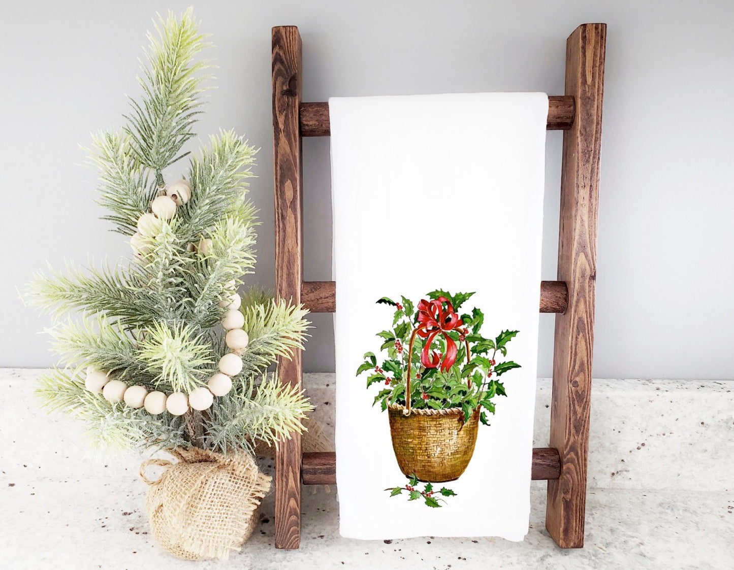 Holly Basket Holiday Tea Towel