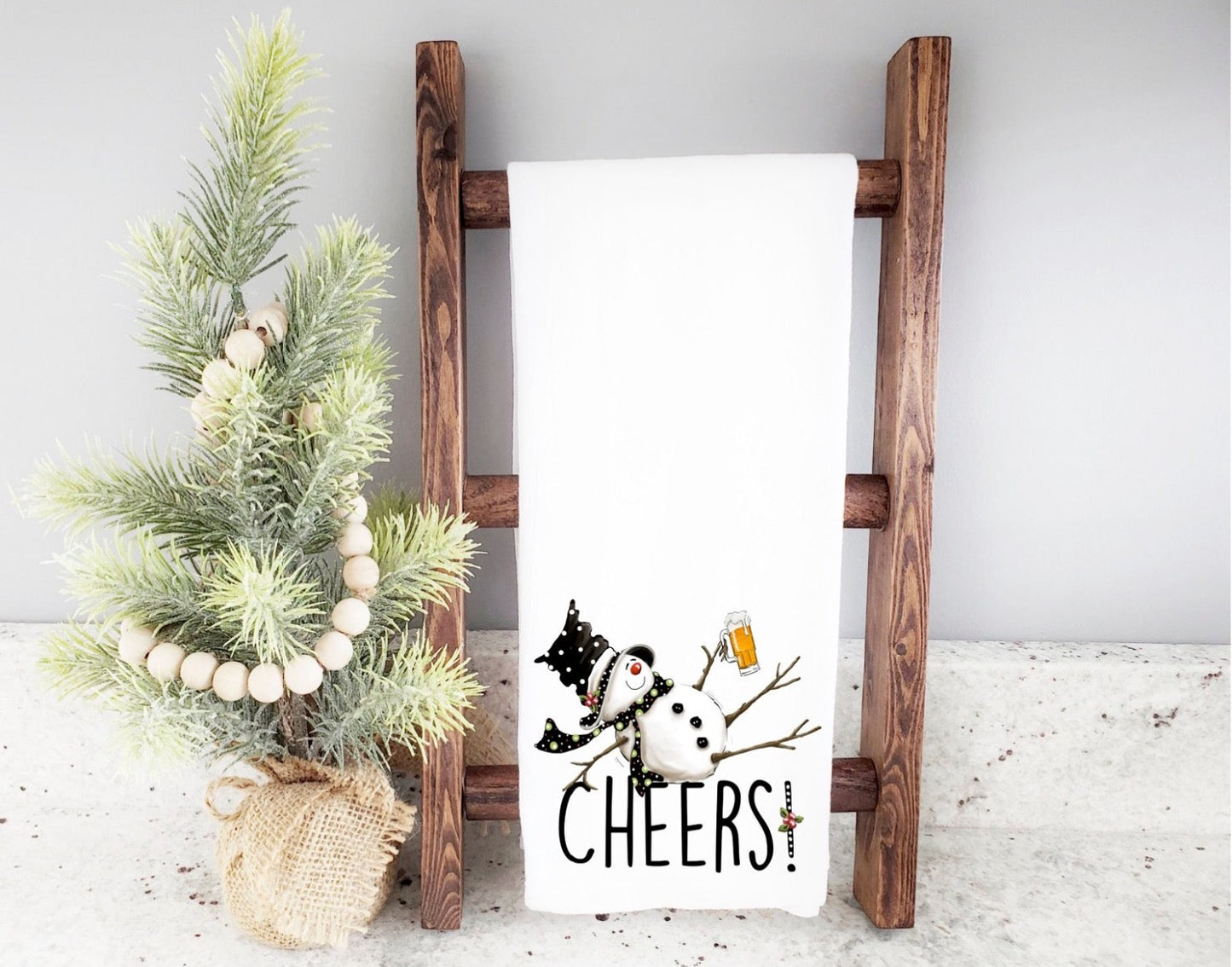 Tipsy Snowman with Beer Holiday Tea Towel