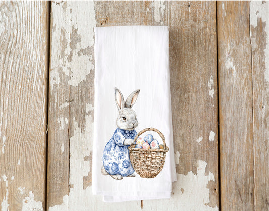 Chinoiserie Spring Gray Bunny Tea Towel