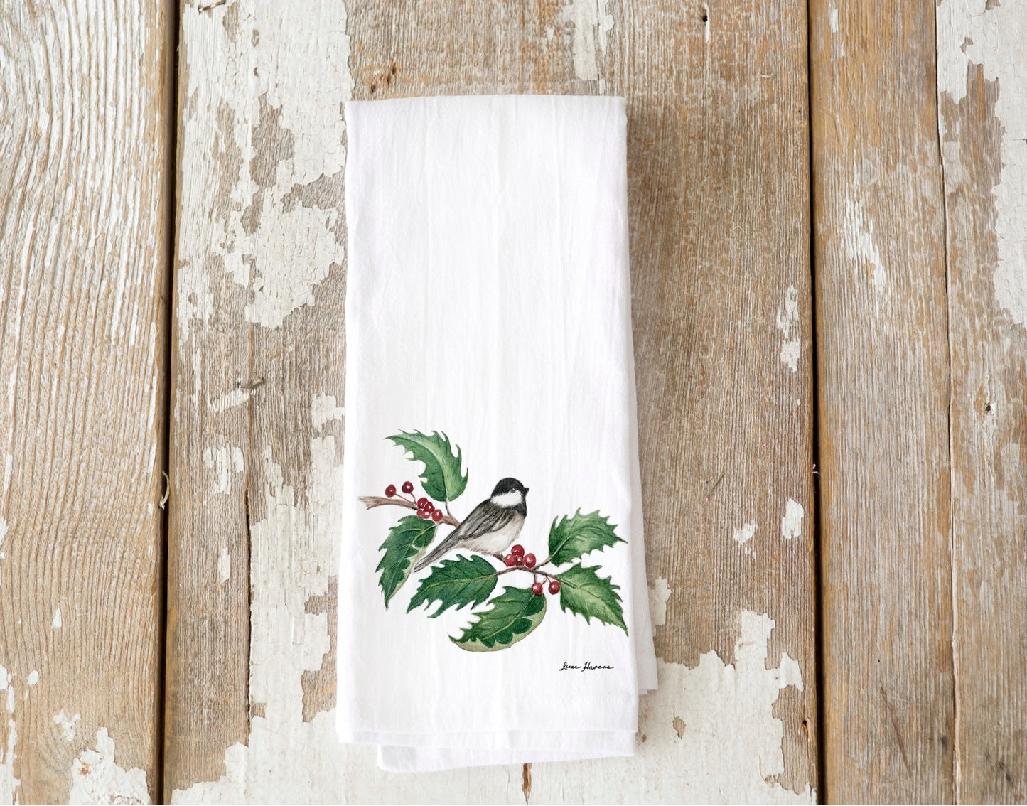Chickadee Holiday Tea Towel