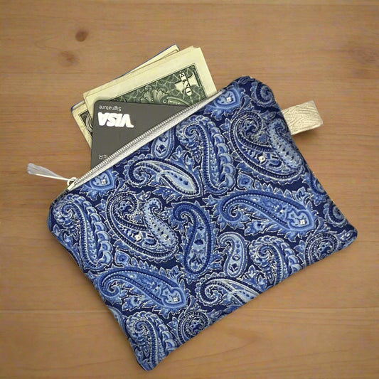 Blue Paisley Mini Zipper Wallet