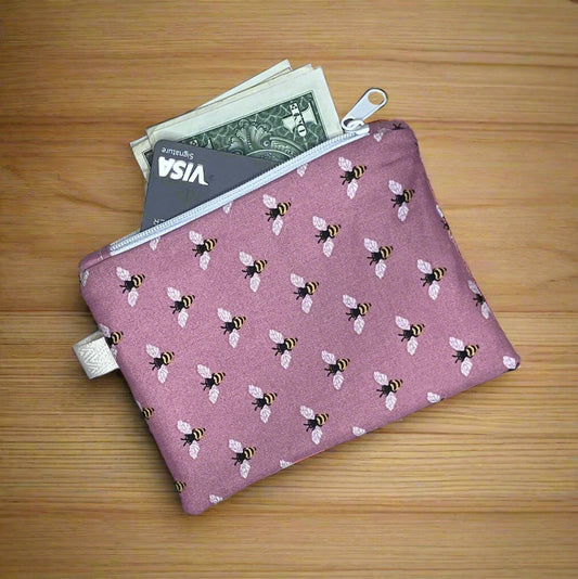 Mauve Bee Mini Zipper Wallet