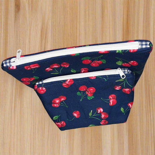 Cherry/Blue Gingham Zipper Pouch