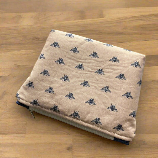 Tan Navy Bee Zipper Pouch