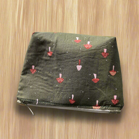 Olive Green Mushroom Zipper Pouch