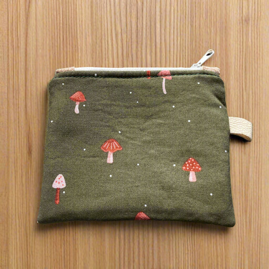 Olive Green Mushroom Mini Zipper Wallet