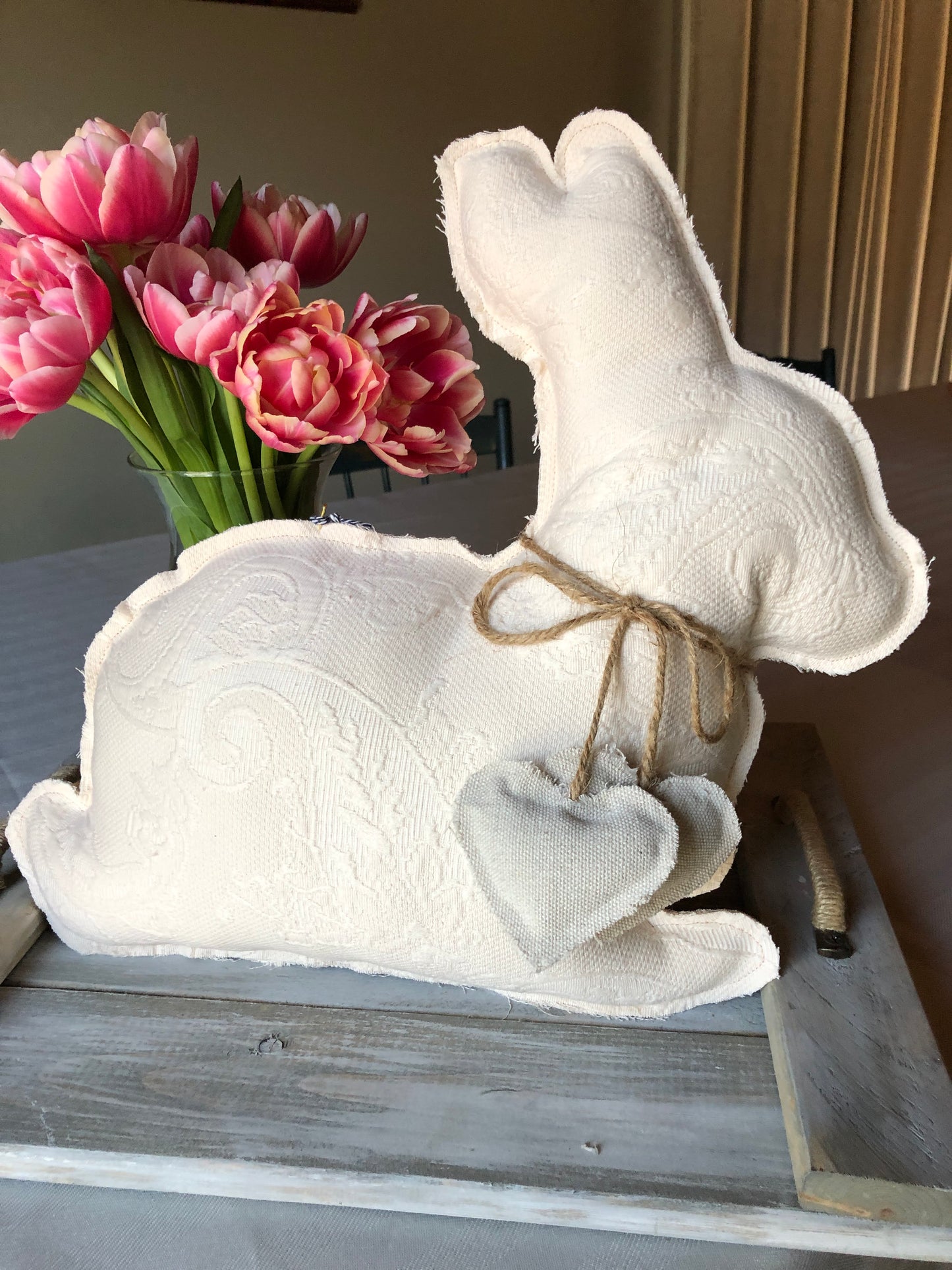 Spring Handmade Vintage Bedspread Bunny Pillow