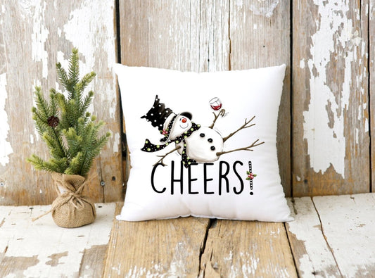 Tipsy Snowman Holiday Pillow