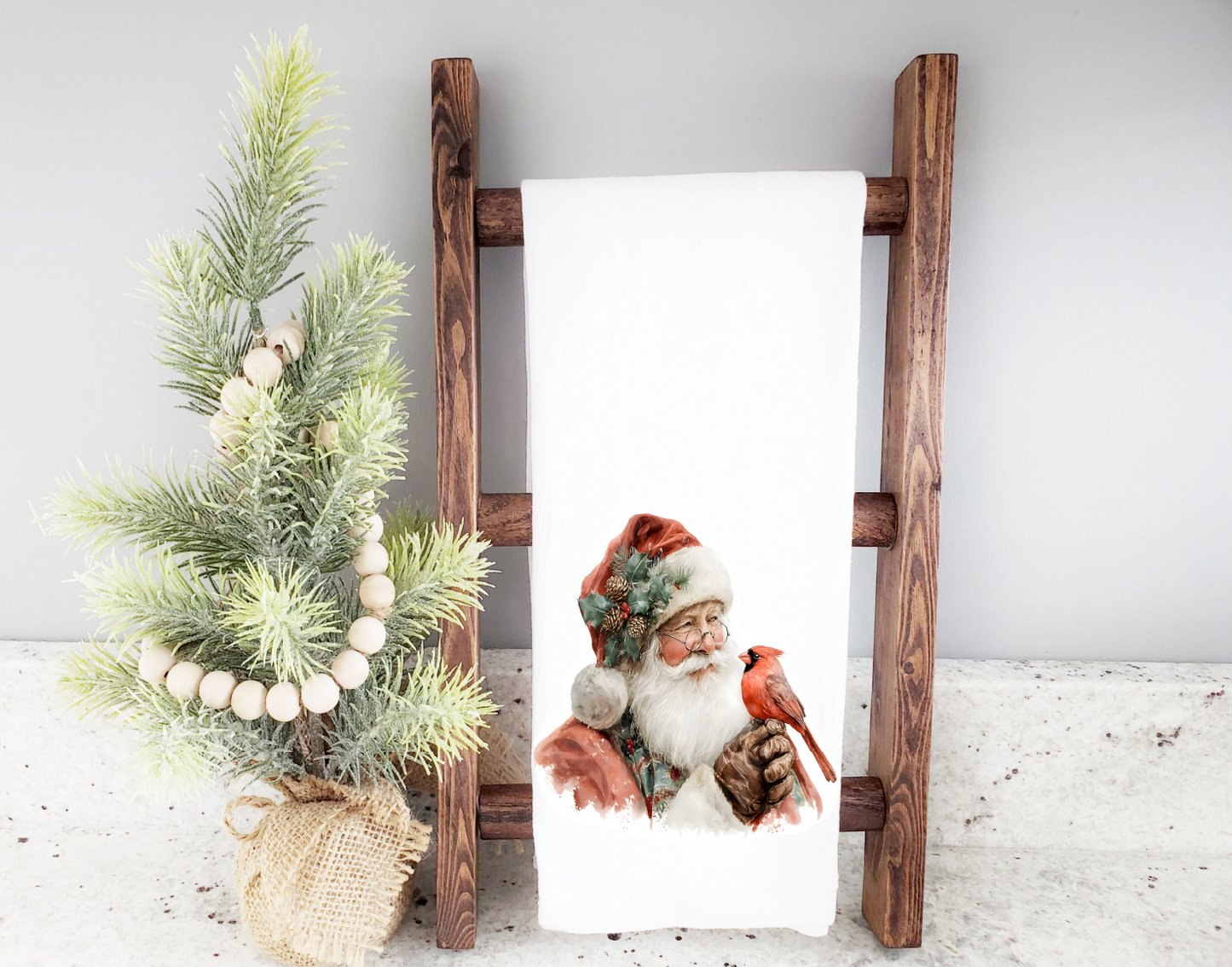 Santa with a Cardinal Tea Towel