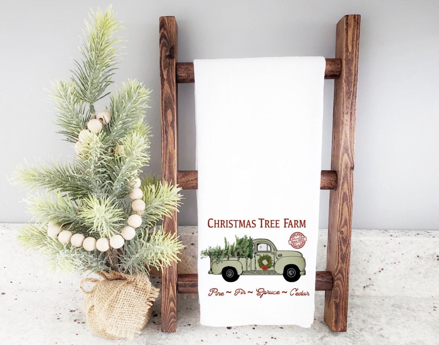 Green Truck Tree Farm Holiday Tea Towel