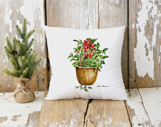 Holiday Holly Basket Pillow