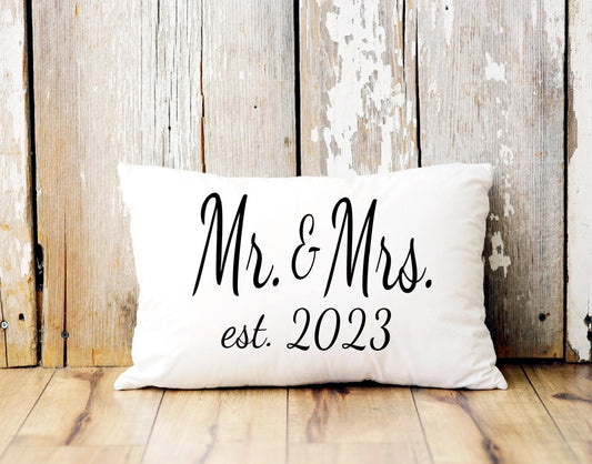 Customizable Mr. & Mrs. est. Wedding pillow