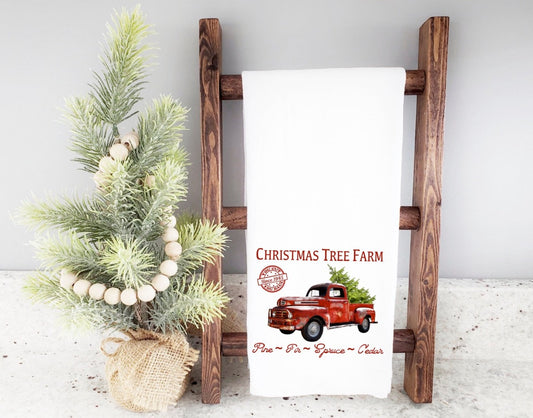 Red Truck Tree Farm Holiday Tea Towel